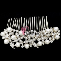 Accesoriu modern pentru decor par CA015SS Argintiu cu cristale si perle